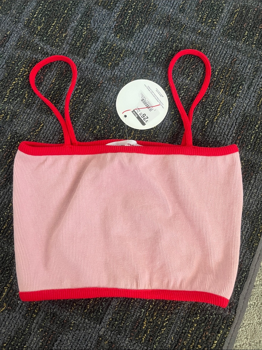 Nectar Pink Crop Top with Red Trim